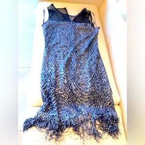 Fun and pretty cocktail dress dark blue with silver embellishments